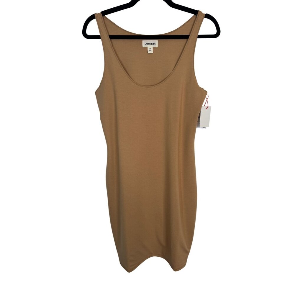 NWT Open Edit Medium Tan Sleeveless Bodycon Tank Dress Polyester/Rayon/Spandex
